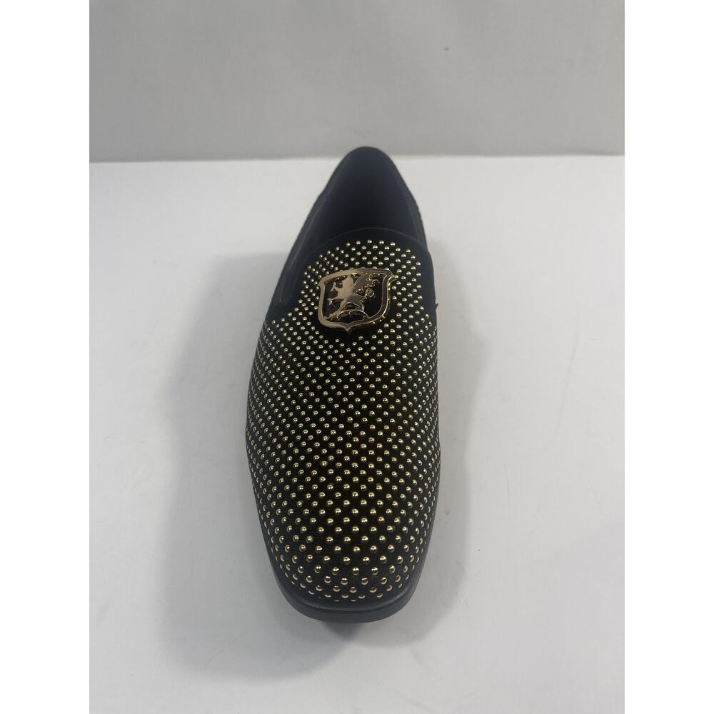 Stacy Adams Swagger Shoes Mens Size 7.5 Black Gold Dress Loafers Slip On New Box - Picture 3 of 13